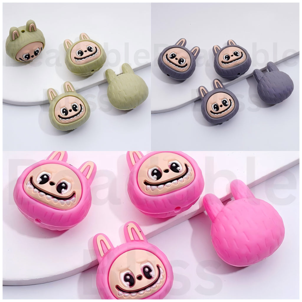 3D Cute Vivid Labub Monster Head Pop Mar Silicone Focal Beads