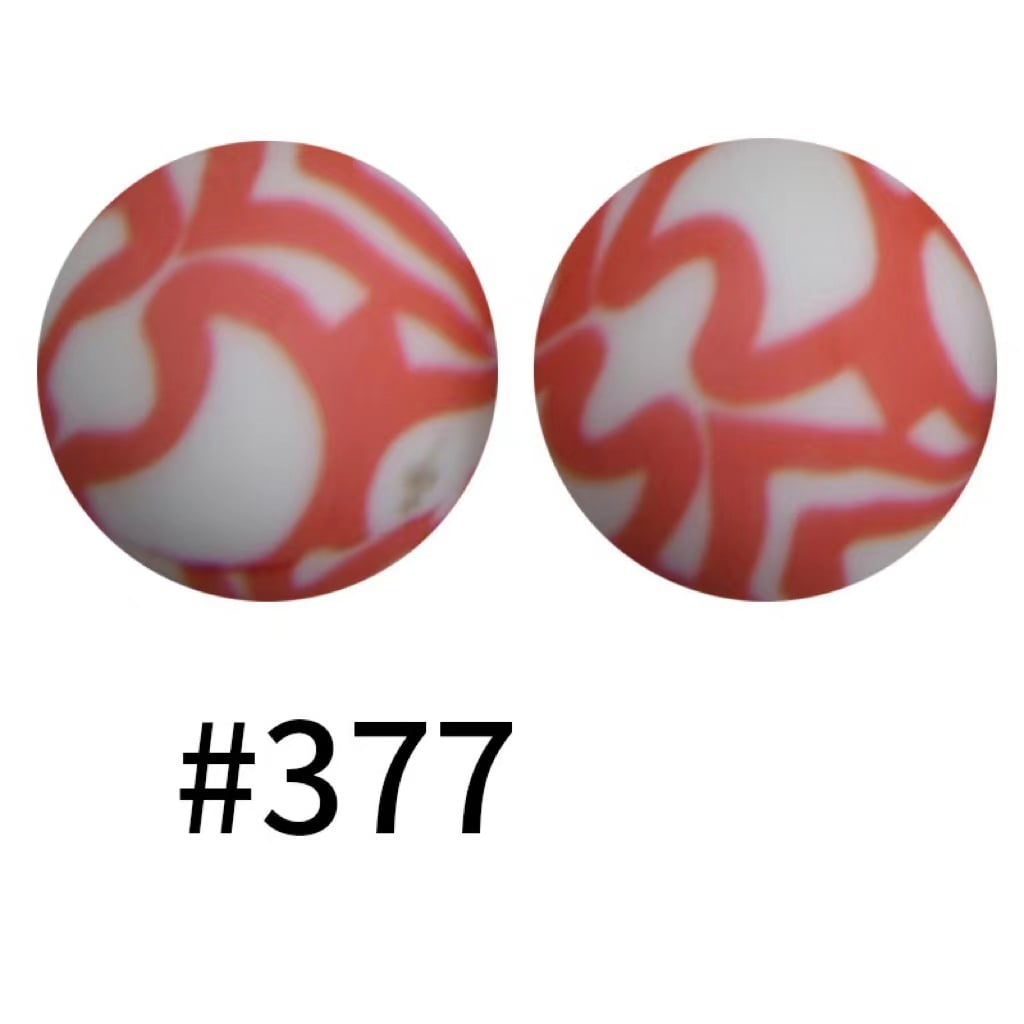 Red Lines on White Printed Silicone Beads Number 377