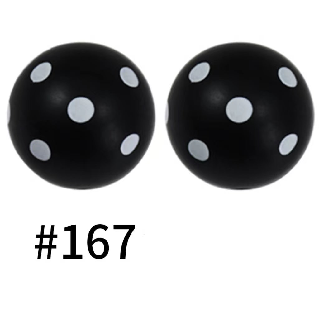 Polka Dots Black White Printed Silicone Beads Number 167