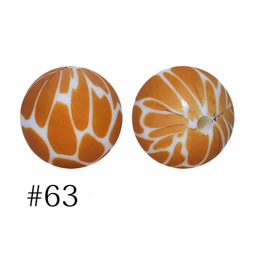 Orange Jaguar Printed Silicone Beads Number 63