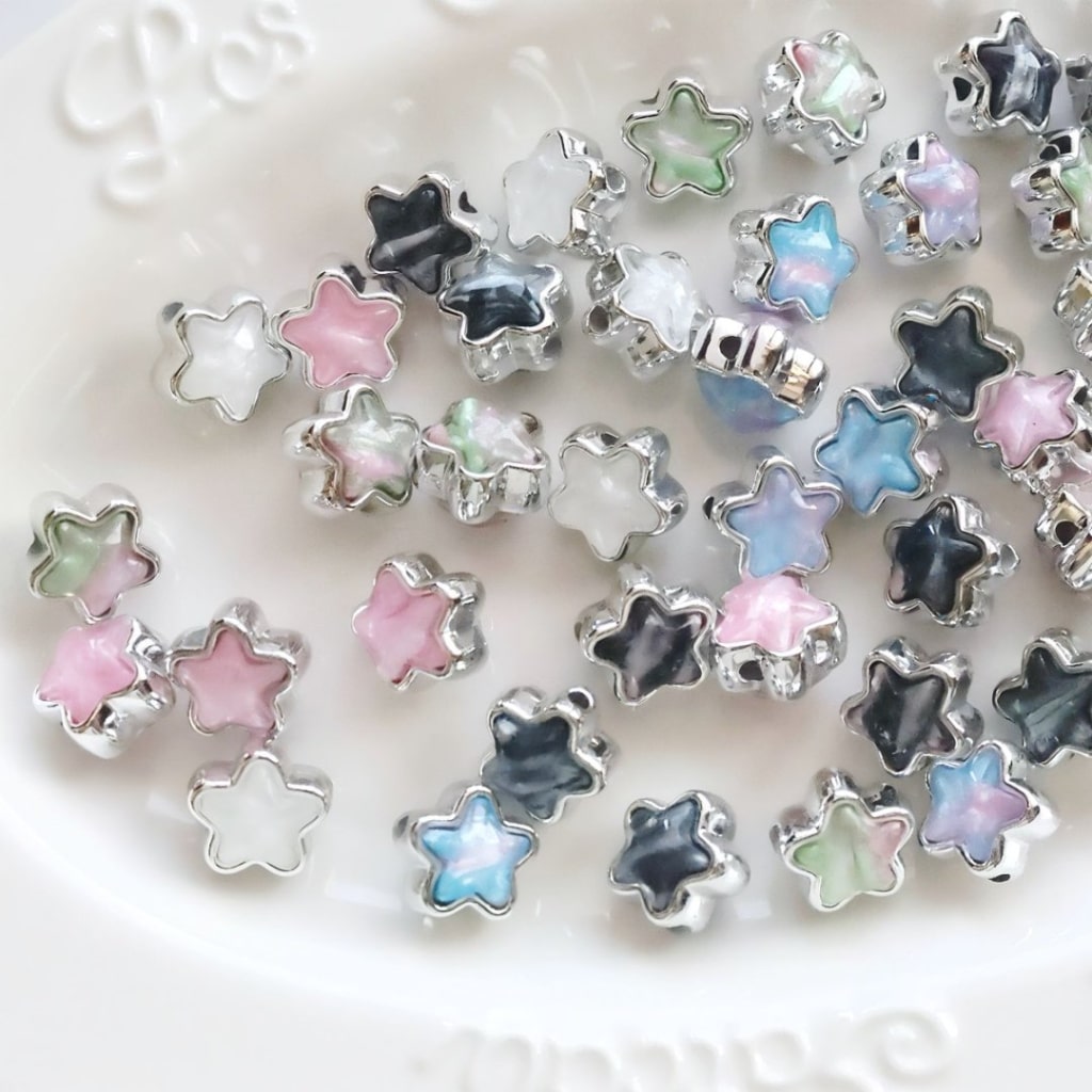 ゴールドシルバーカラーのスターアクリルビーズ、カラフルなラインストーン入り、14MM