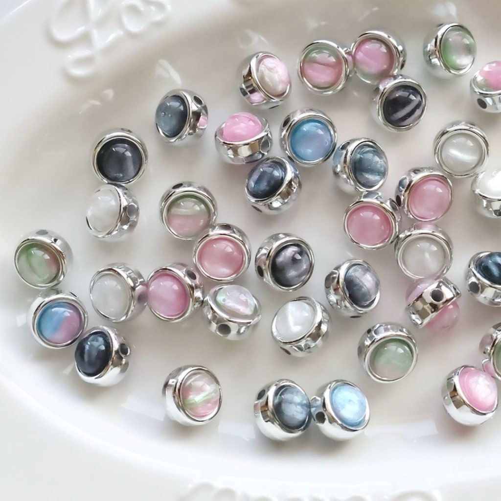 Gold Silver Color Round Loop Ring Acrylic Beads Colorful Rhinestone Inside, 12MM