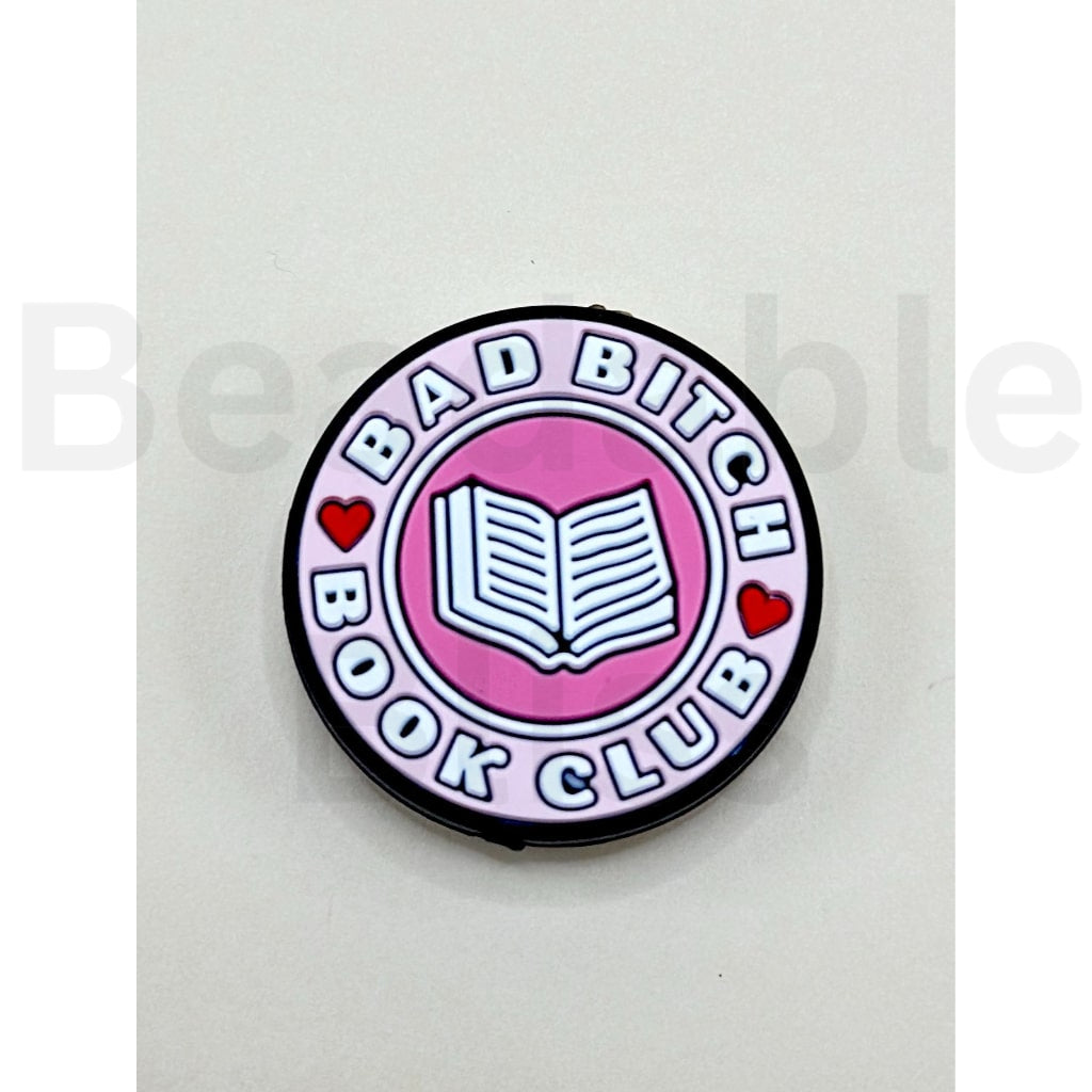 Circular badge with 'Bad Bitch Book Club' text and book illustration on a white background