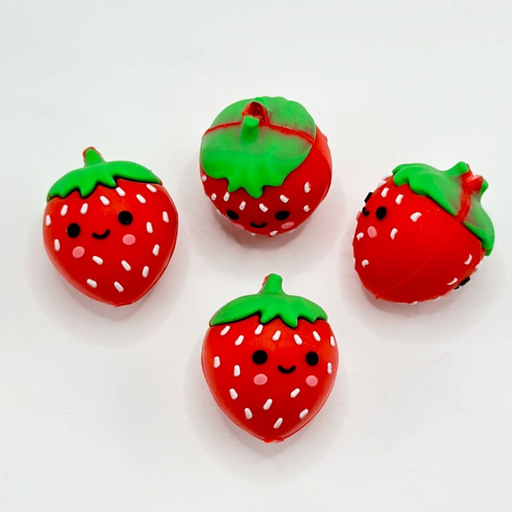 3D mini silicone bead shaped like a cute red strawberry, perfect for DIY crafts and jewelry projects