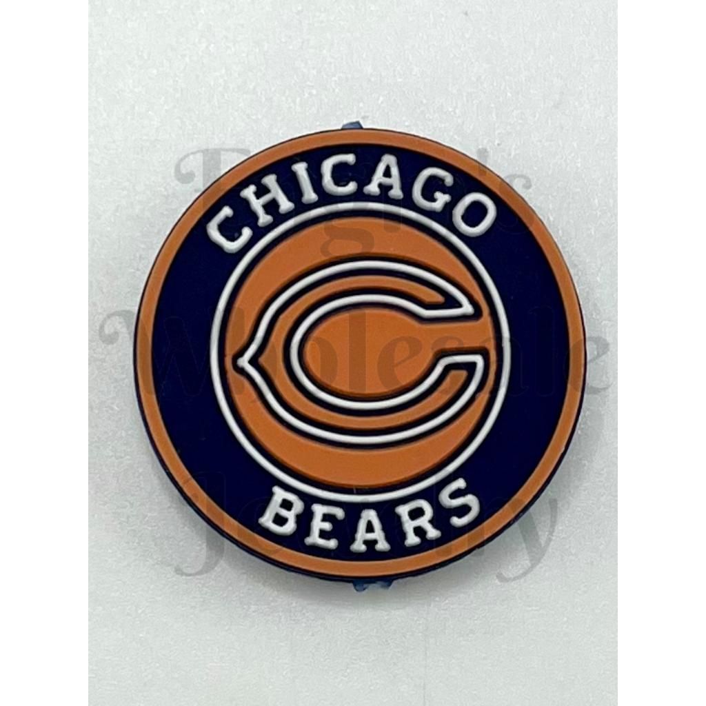 Chicago Bears logo on a round badge with blue and orange colors.