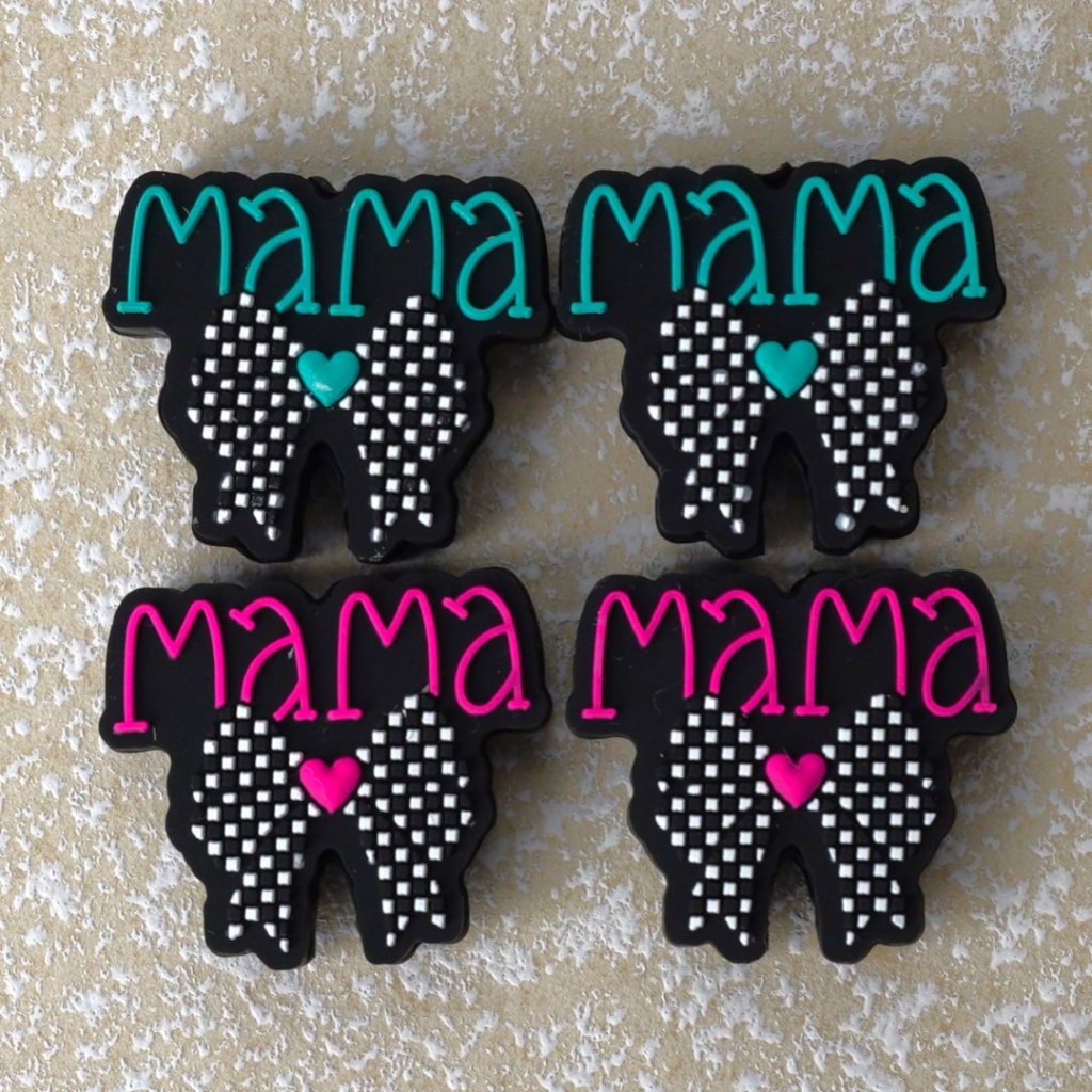 Mama Mother's Day Black-White Bowknot Silicone Focal Beads