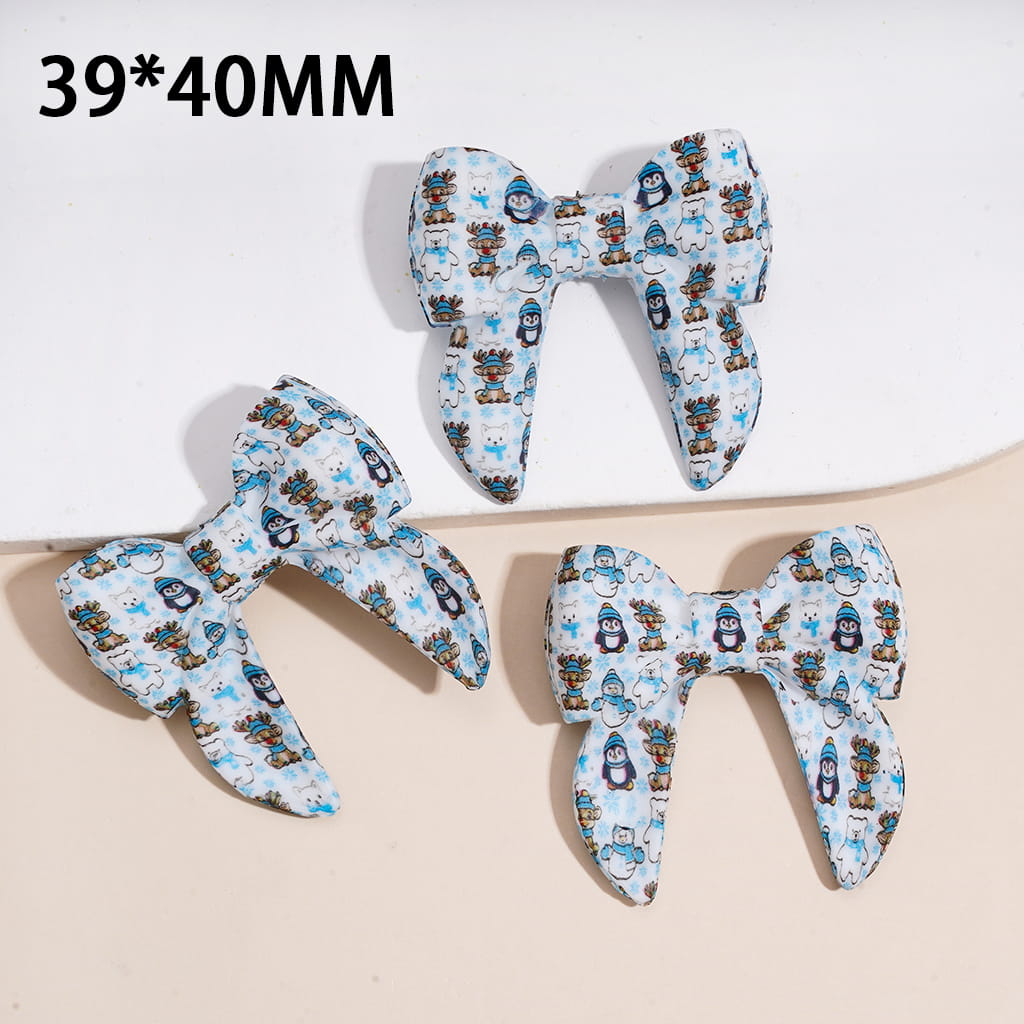 Silicone Focal Beads Soft Bowtie with Christmas Reindeer Snowman Penguin Fox Snowflake, 40MM