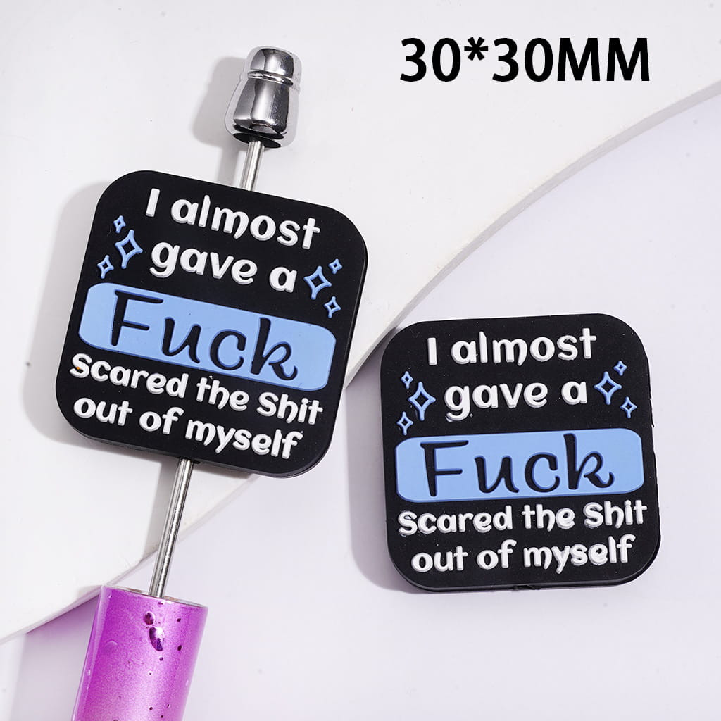 Silicone Focal Beads w “I Almost Gave a Humor Scared the Shit out of Myself” Text, Flat Square Shape