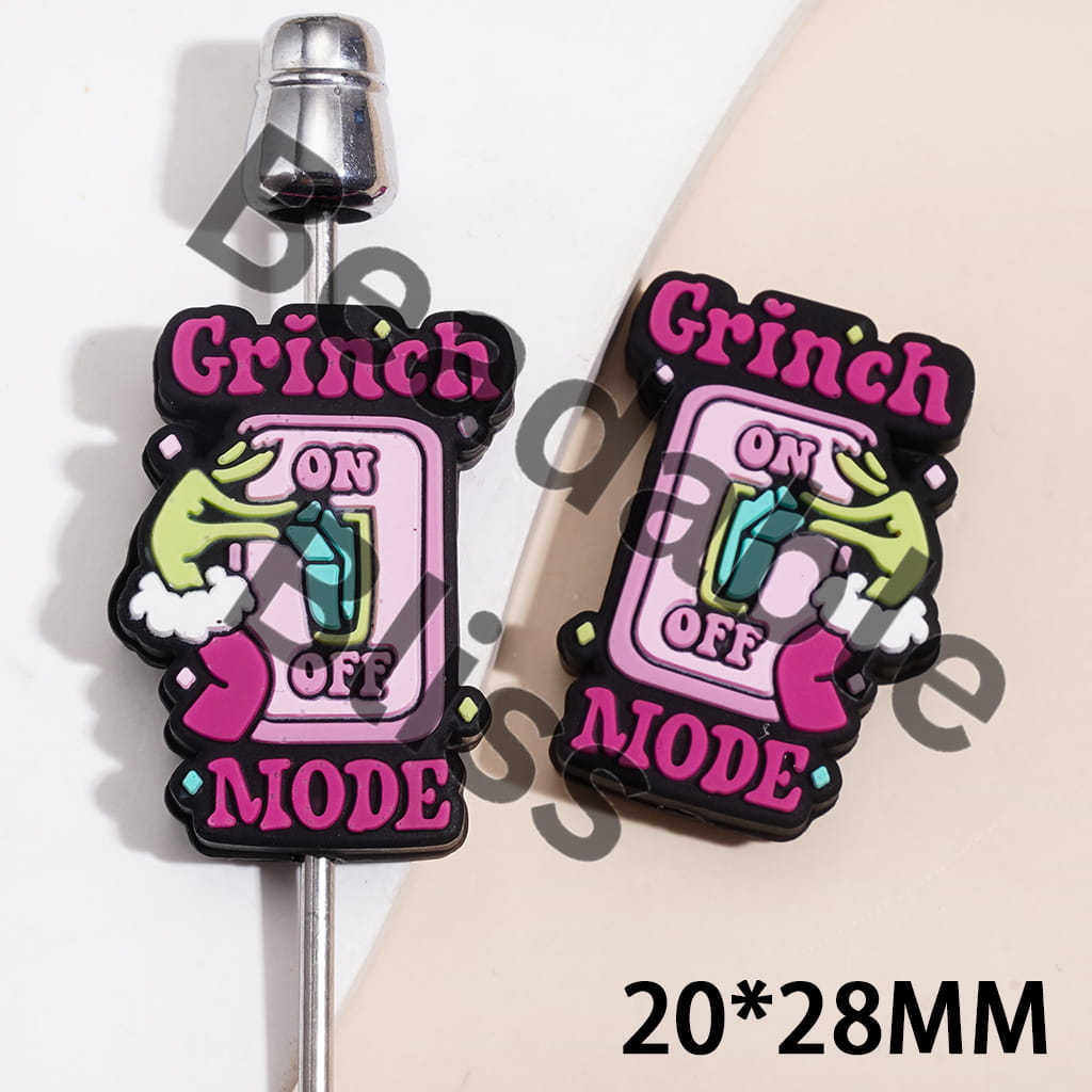 Silicone Focal Beads w Funny Christmas Green Character MODE ON OFF