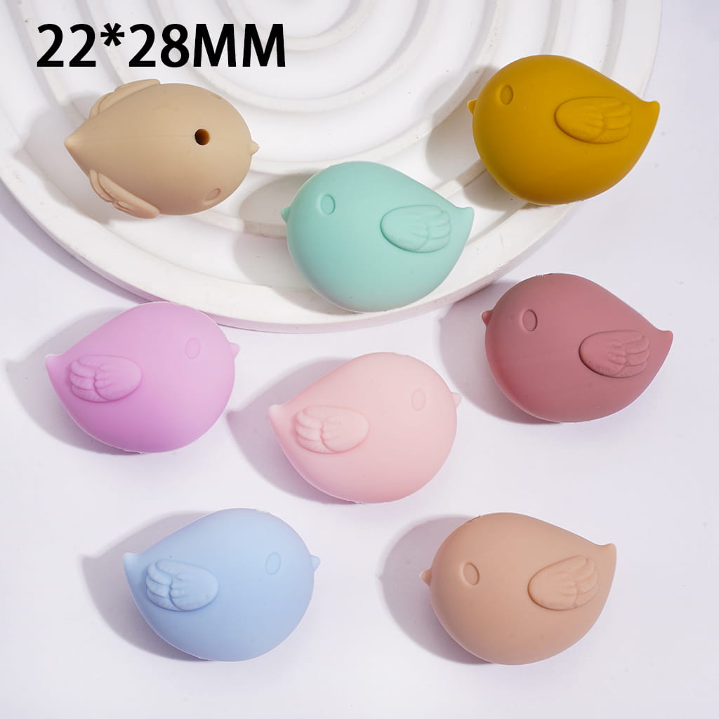 Silicone Focal Beads with 3D Little Bird Series, 22*28MM, Random Mix