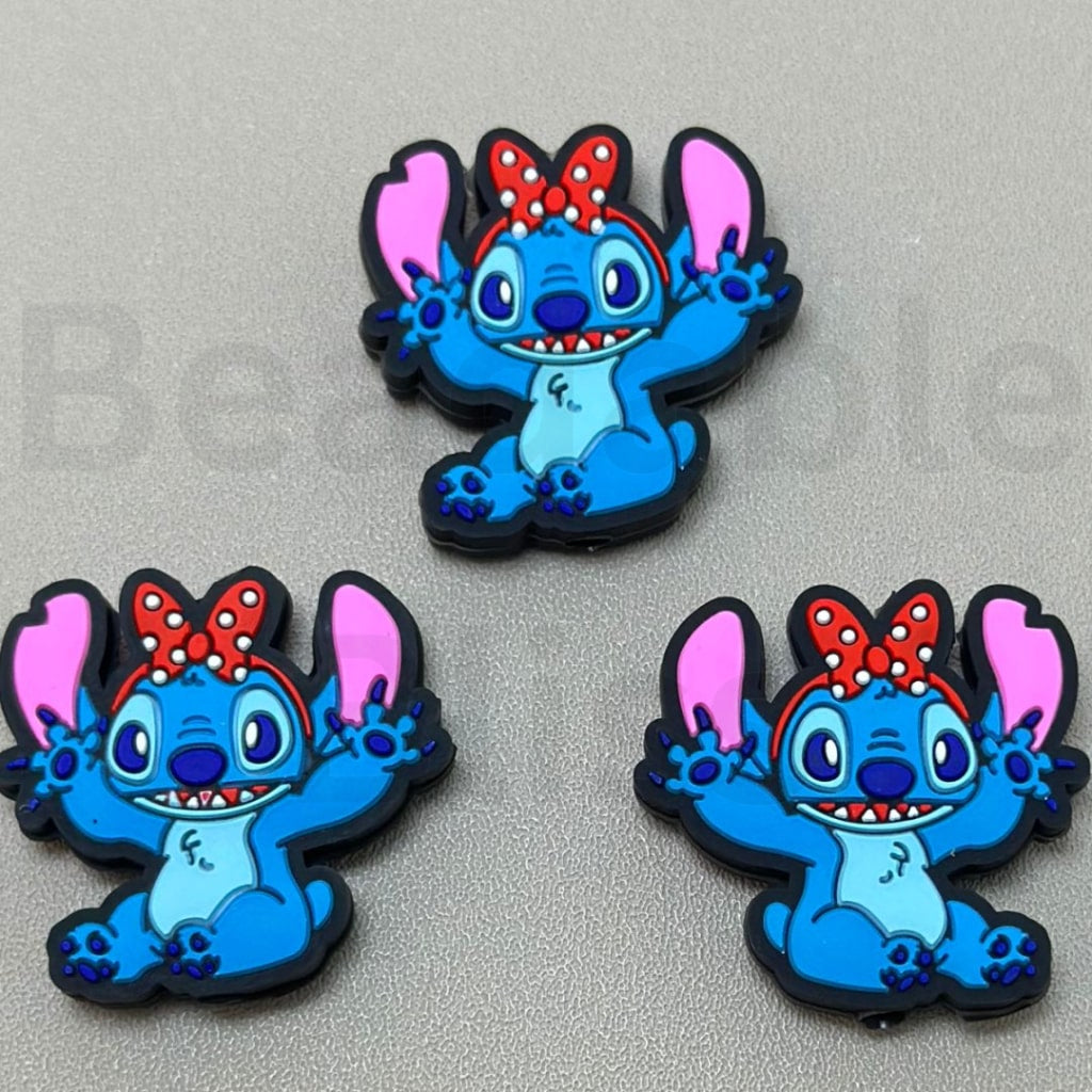 Cute Blue Galactic Gremlin with Red Bowtie Silicone Focal Beads