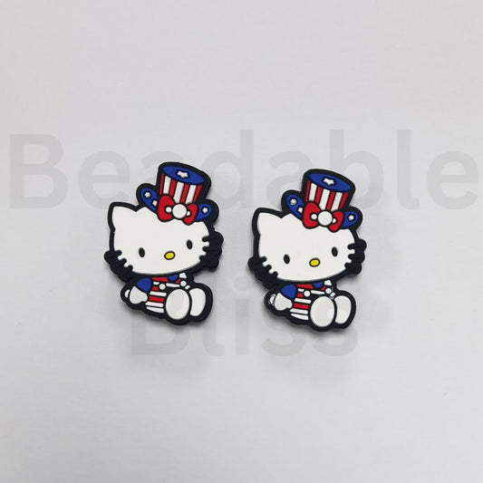 かわいい香港の子猫とアメリカの国旗の帽子、Tシャツ、シリコン製フォーカルビーズ