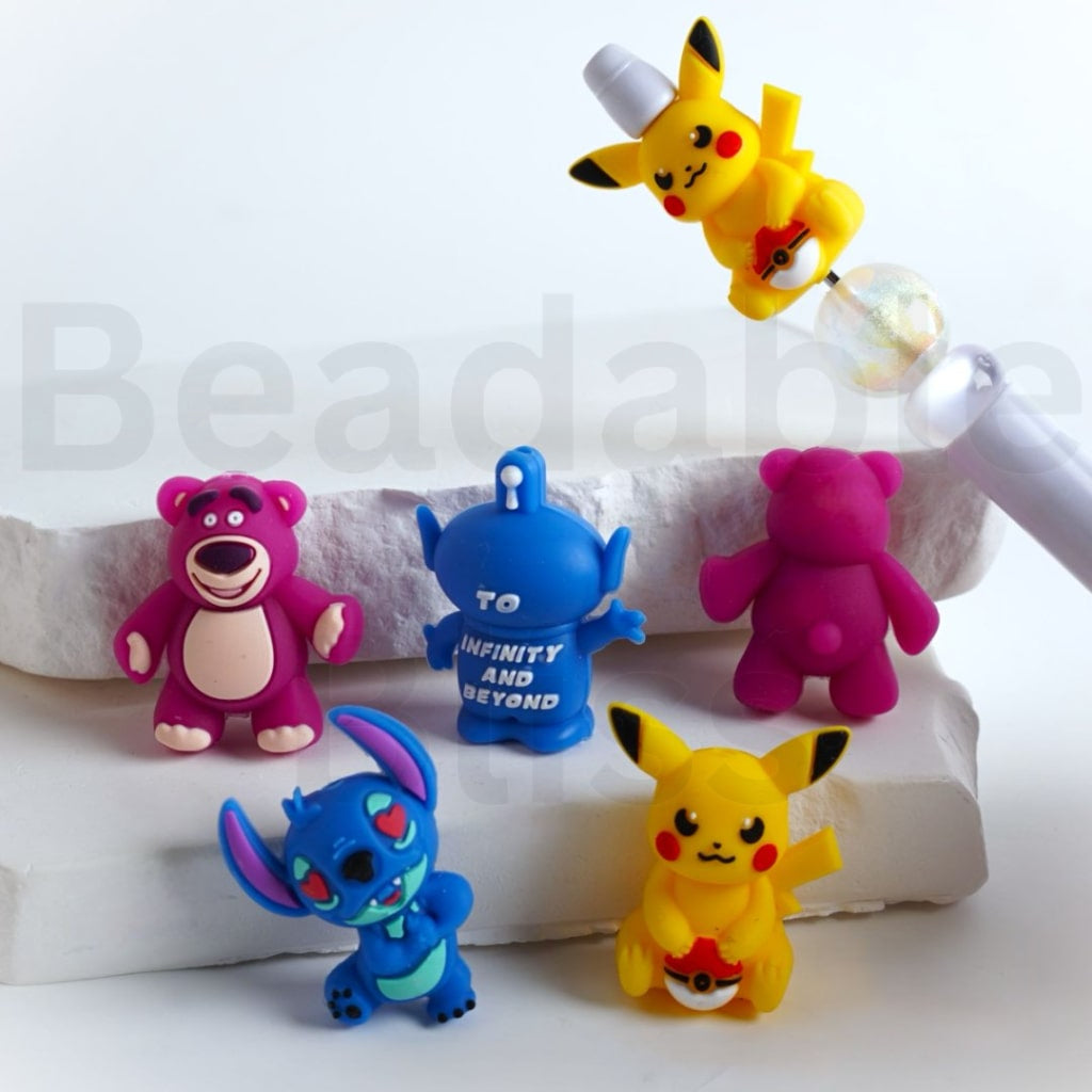 3Dかわいいステッチピカチュウロットベアアリーディズニーポケモおもちゃストアシリコンフォーカルビーズ