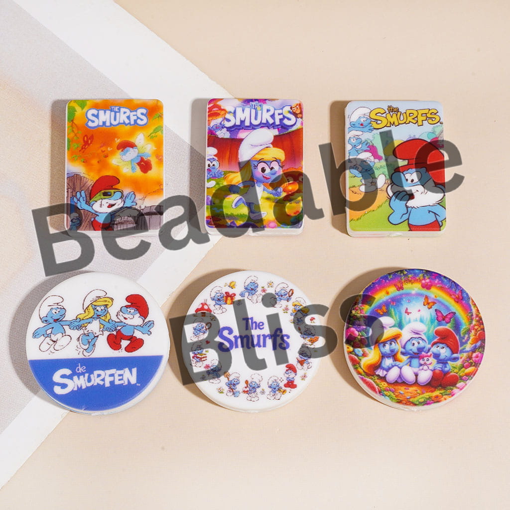 Silicone Focal Beads Blue Elf Series, Flat Round and Rectangle Shape