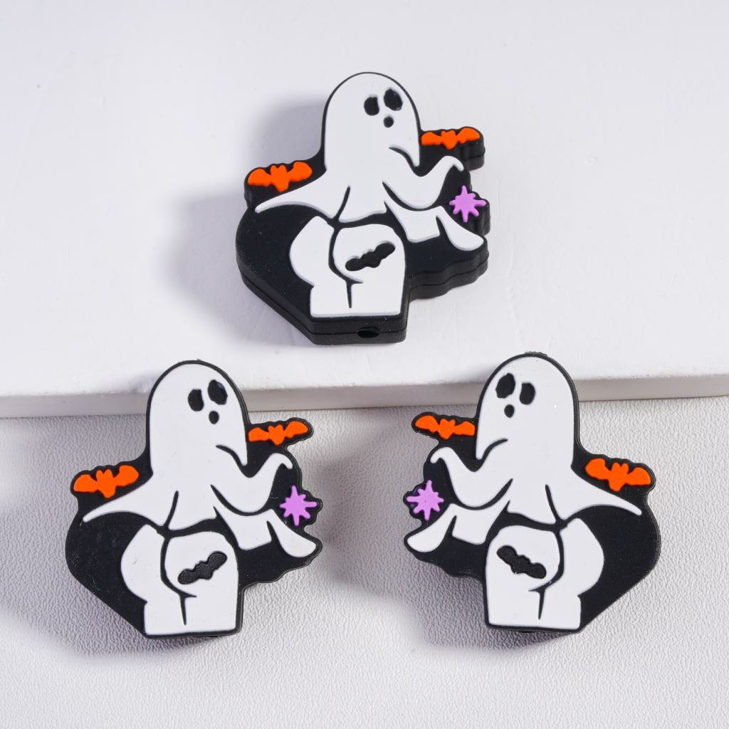 Silicone Focal Beads Halloween White Spooky Bat