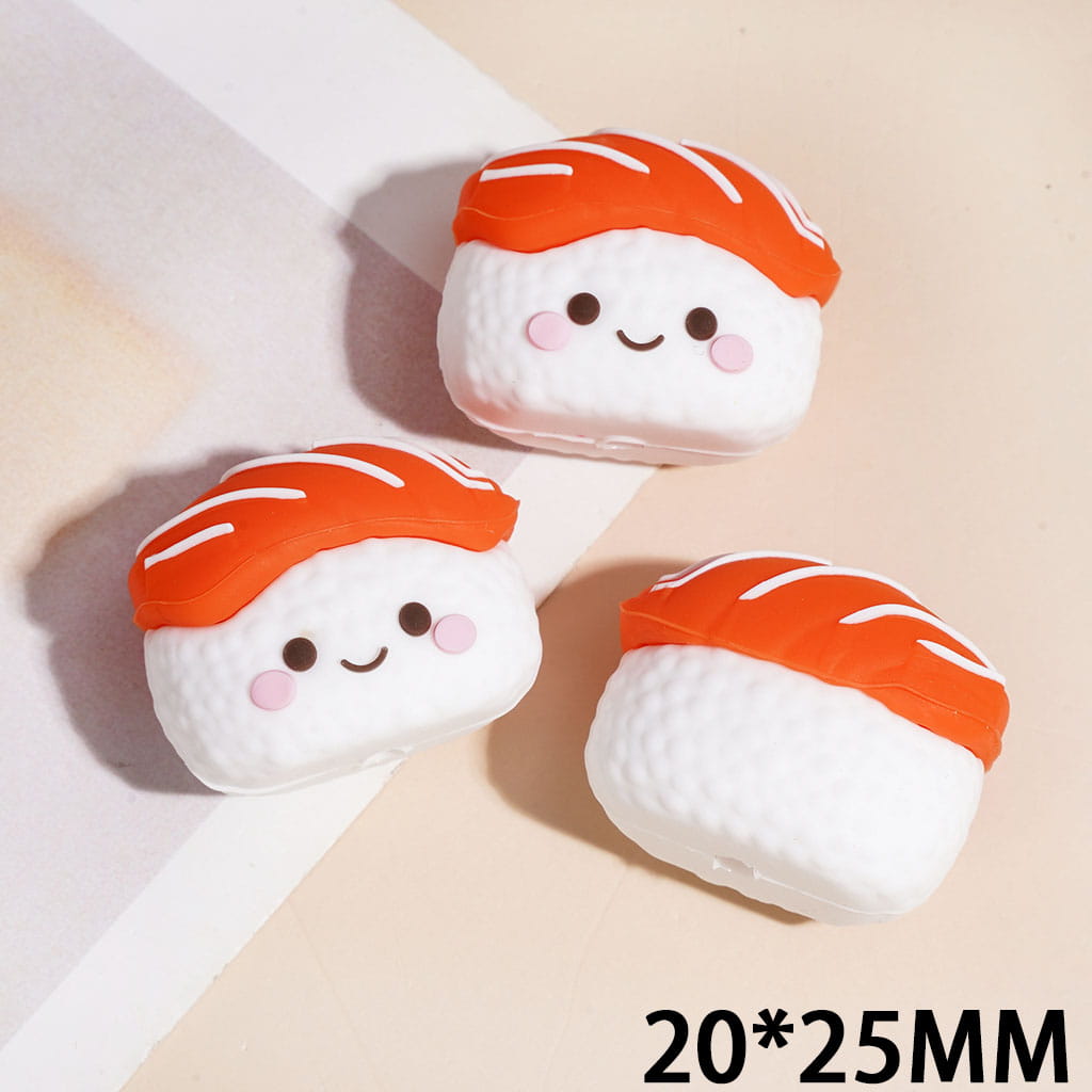 3D Salmon Sushi with Smiling Face Silicone Focal Beads, 20*25MM