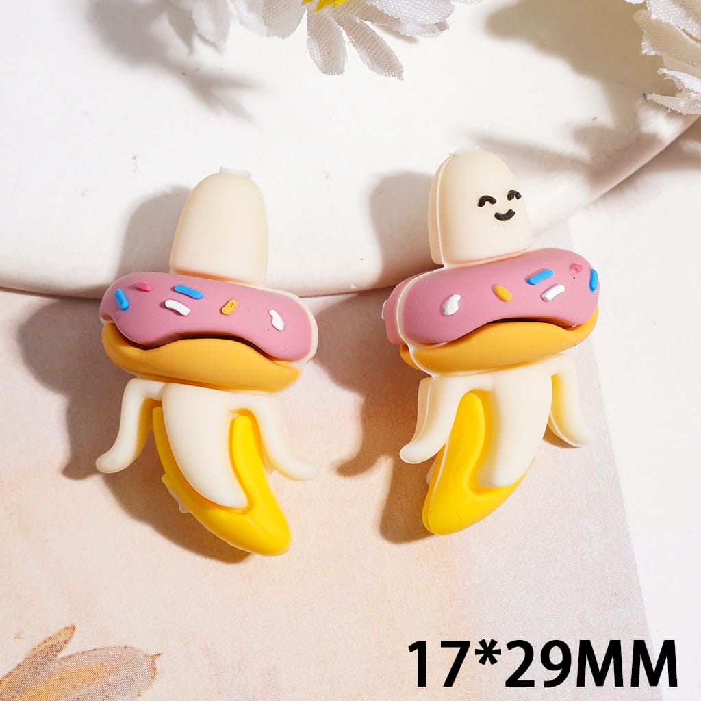 Silicone Focal Beads 3D Dessert Banana Doughnut, 17*29MM