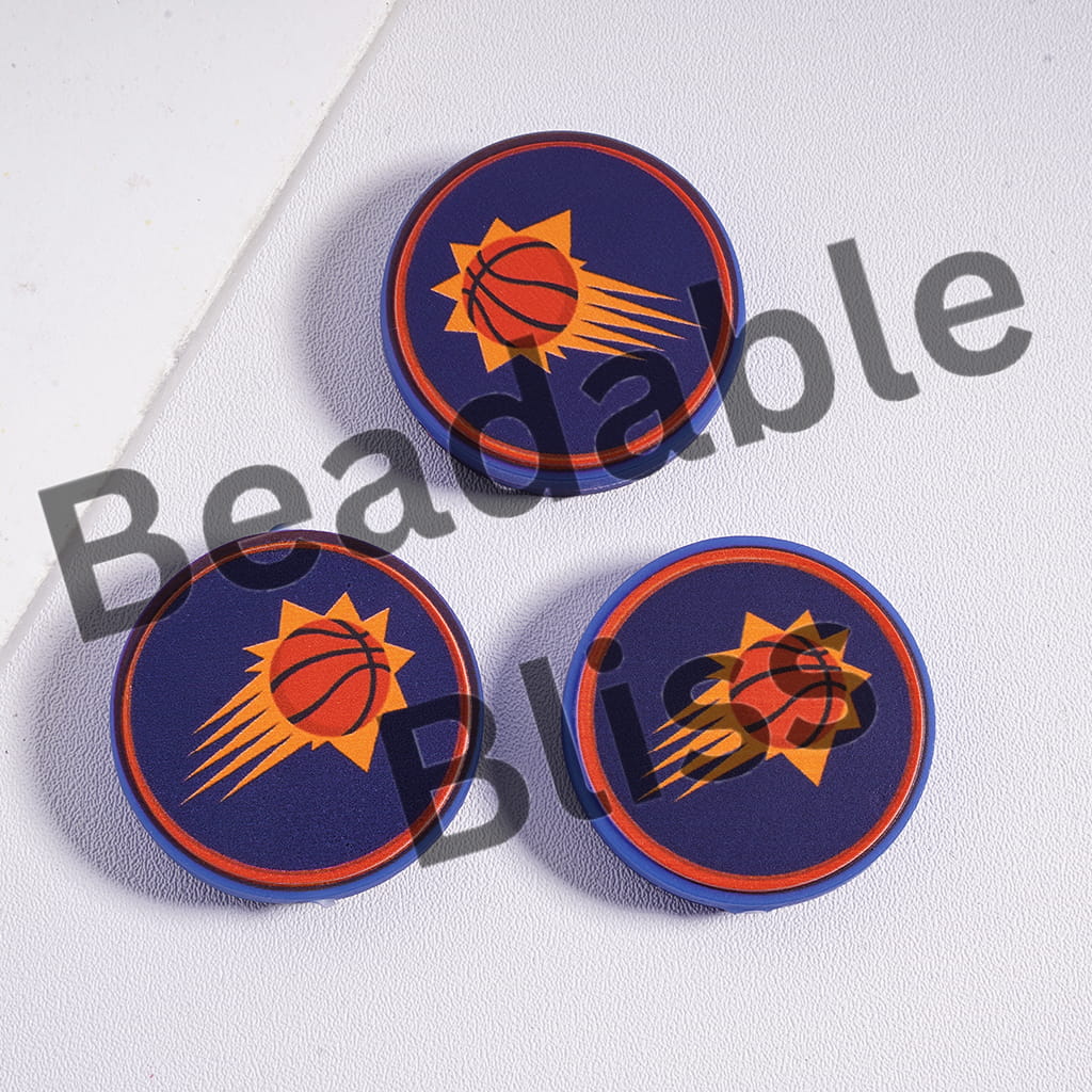 Silicone Focal Beads Phoenix Basketball Team, Flat Round Shape