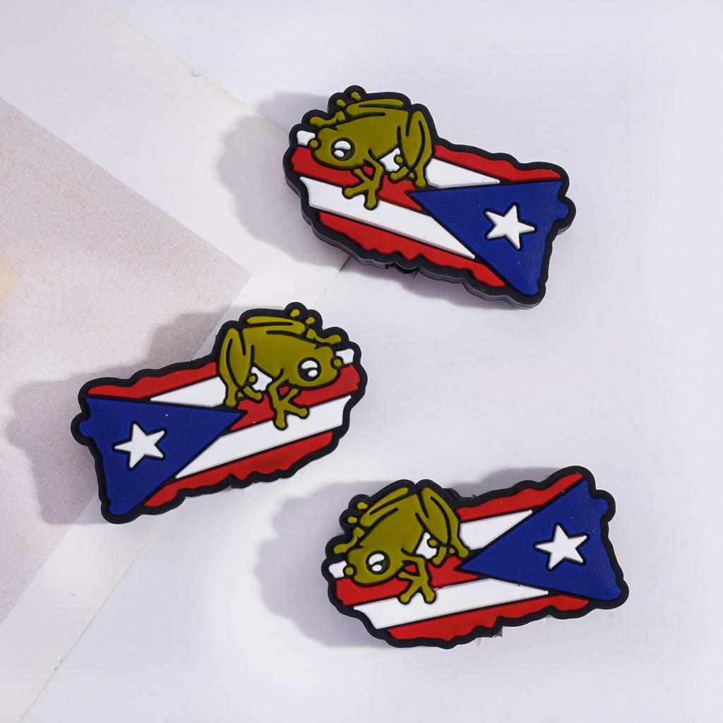 Silicone Focal Beads Green Frog on Puerto Rico Flag