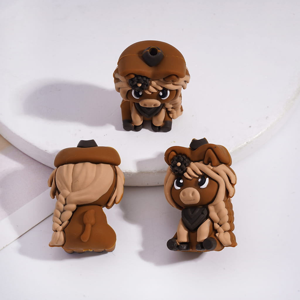 Silicone Focal Beads 3D Brown Horse with Plait Mane