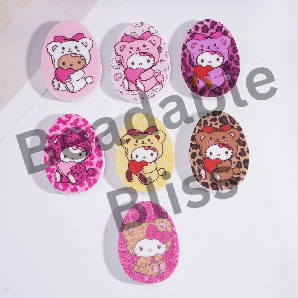 Silicone Focal Beads Oval Shape with Cute Cat Character in Various Style, Random Mix
