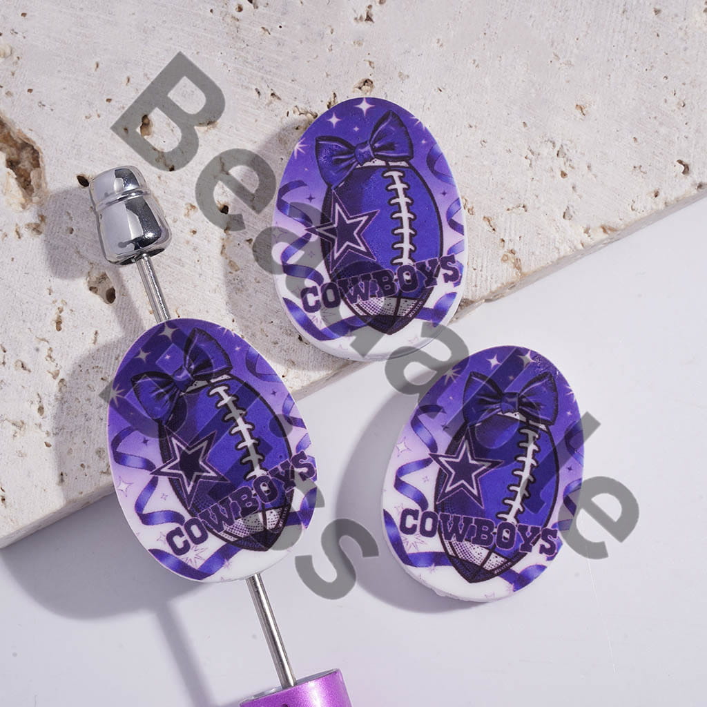 Silicone Focal Beads Oval Shape with Dallas Football Prints