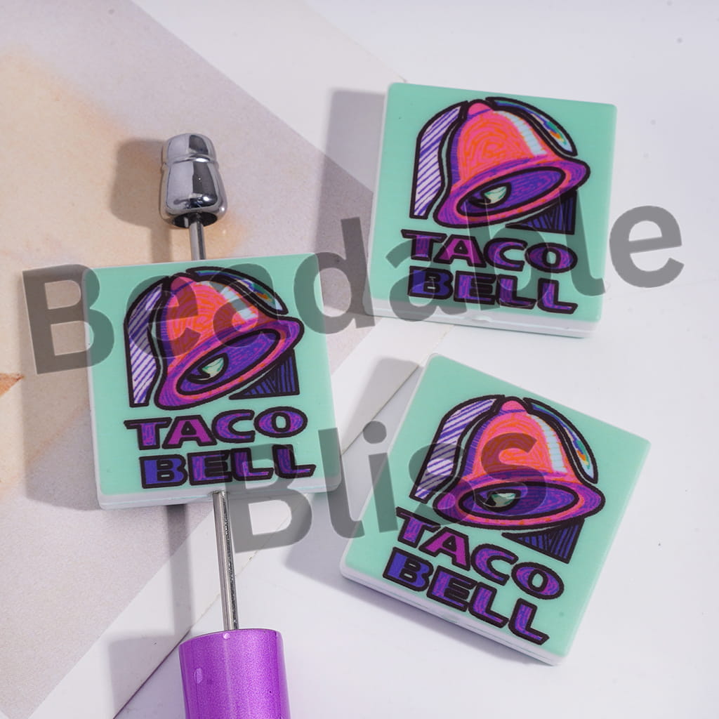 Silicone Focal Beads with BELL American Fast Food, Flat Square Shape