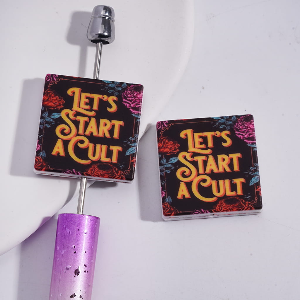 Silicone Focal Beads with Text "LET'S START A Humor" and Rose Flower, Flat Square Shape