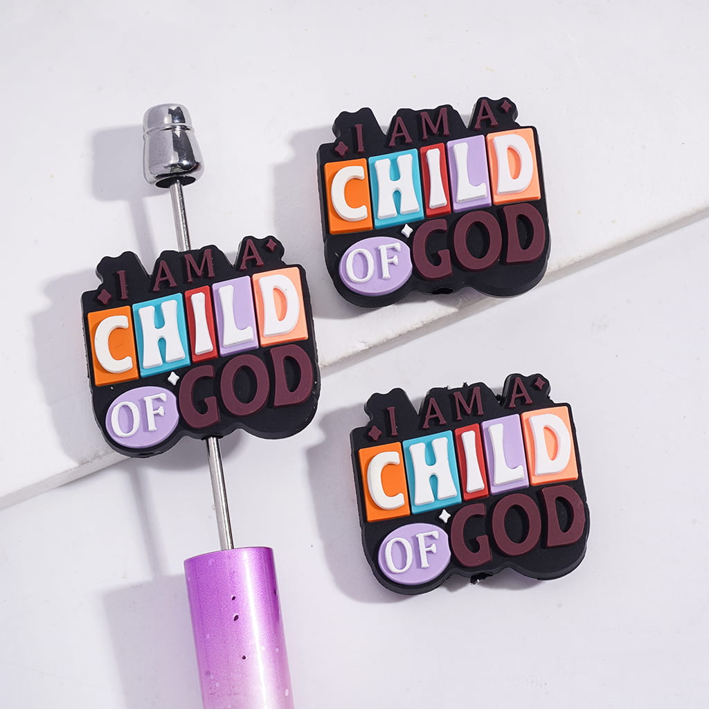 Silicone Focal Beads with Text "I AM A CHILD OF GOD" and Star