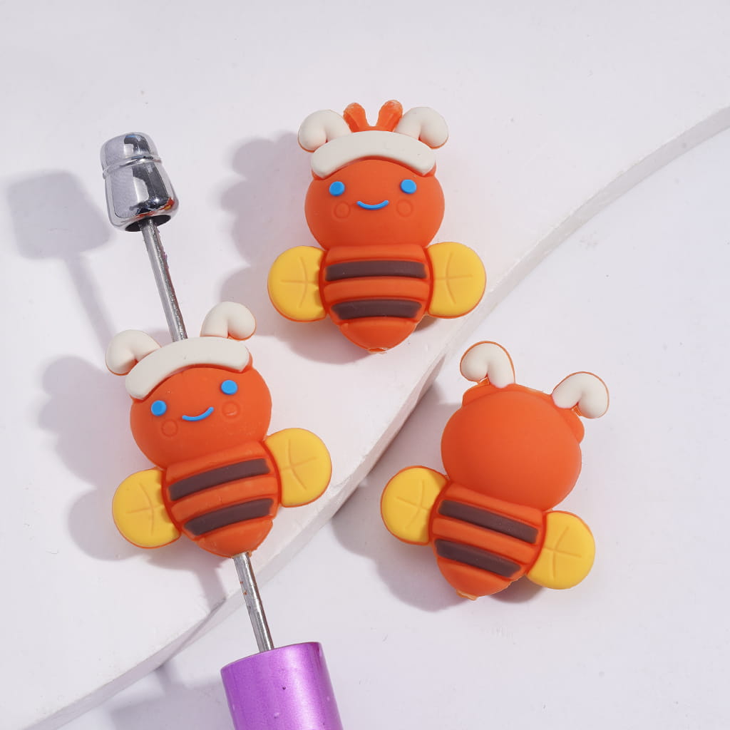 Silicone Focal Beads 3D Cute Orange Honeybee