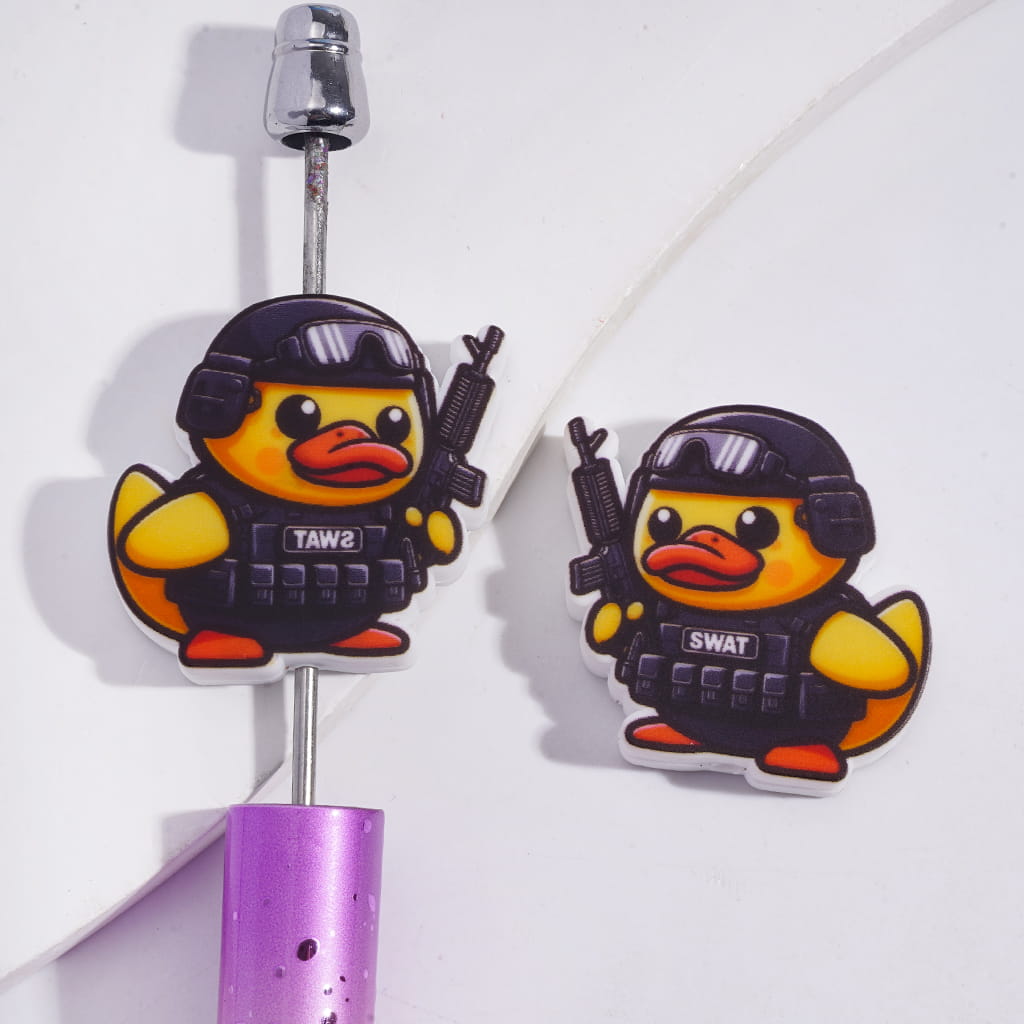 Silicone Focal Beads Yellow Duck with Special Police Uniform