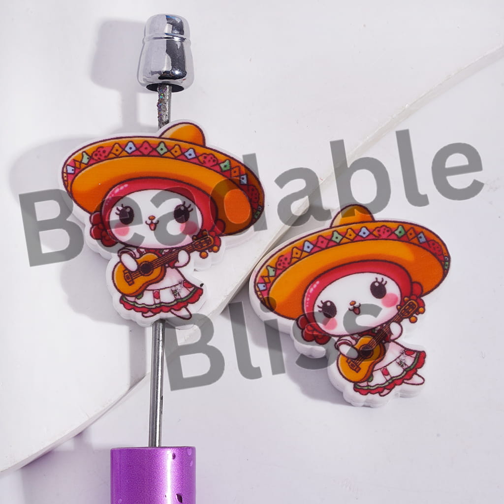 Silicone Focal Beads Bunny-Like Girl Play the Guitar