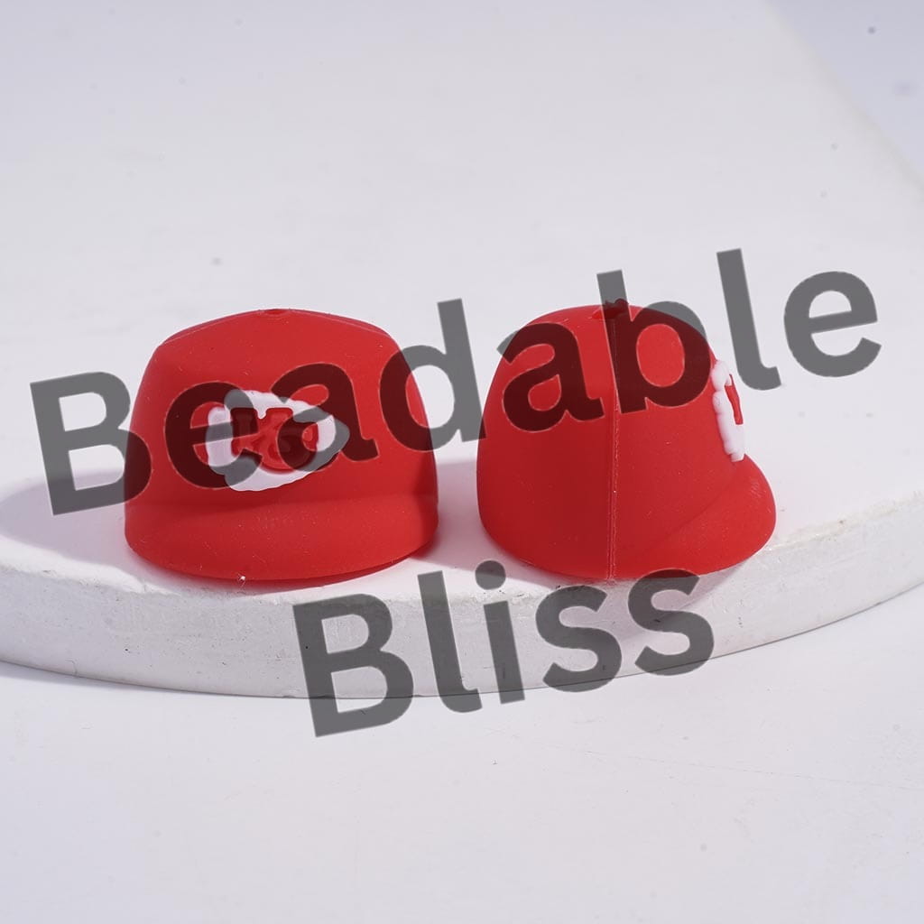 Silicone Focal Beads 3D Red Baseball Cap with American Football KC Prints