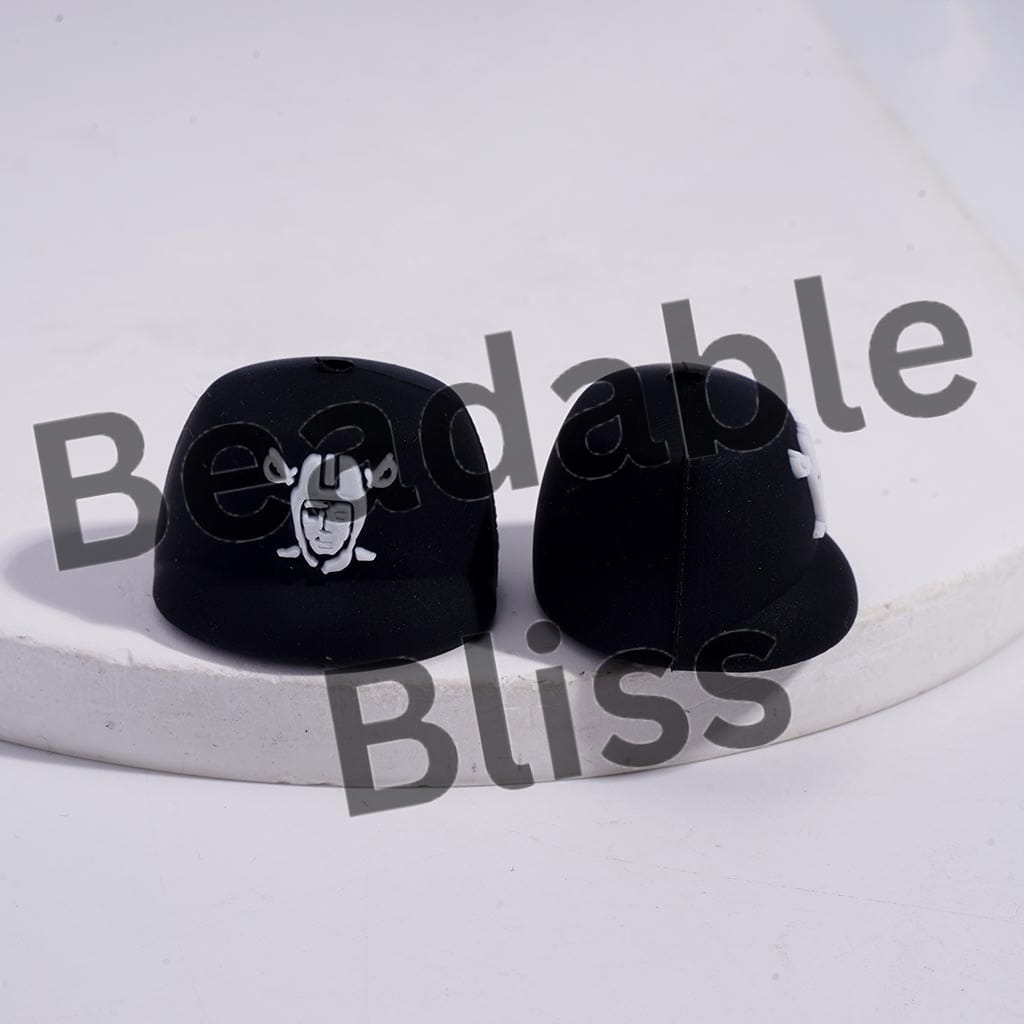 Silicone Focal Beads 3D Black Baseball Cap with American Football Las Vegas Patterns