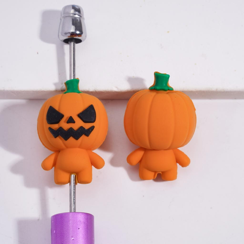 Silicone Focal Beads 3D Spooky Pumpkin Figure Halloween Style