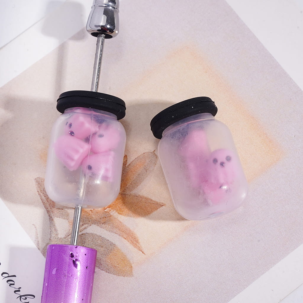 Soft Silicone Shaker Beads with Mini Pink Ghost Inside Bottle Halloween