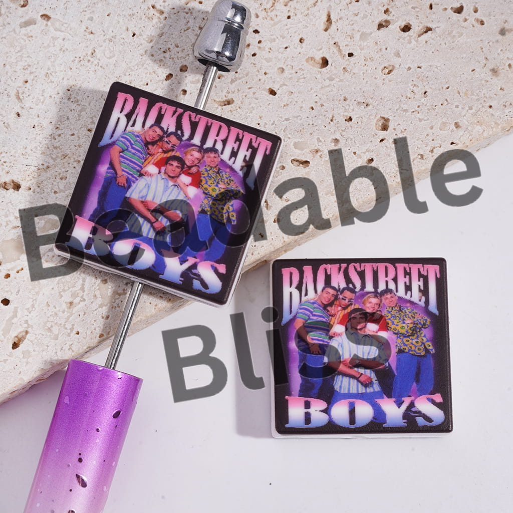 Silicone Focal Beads with American Boy Vocal Group, Flat Square Shape