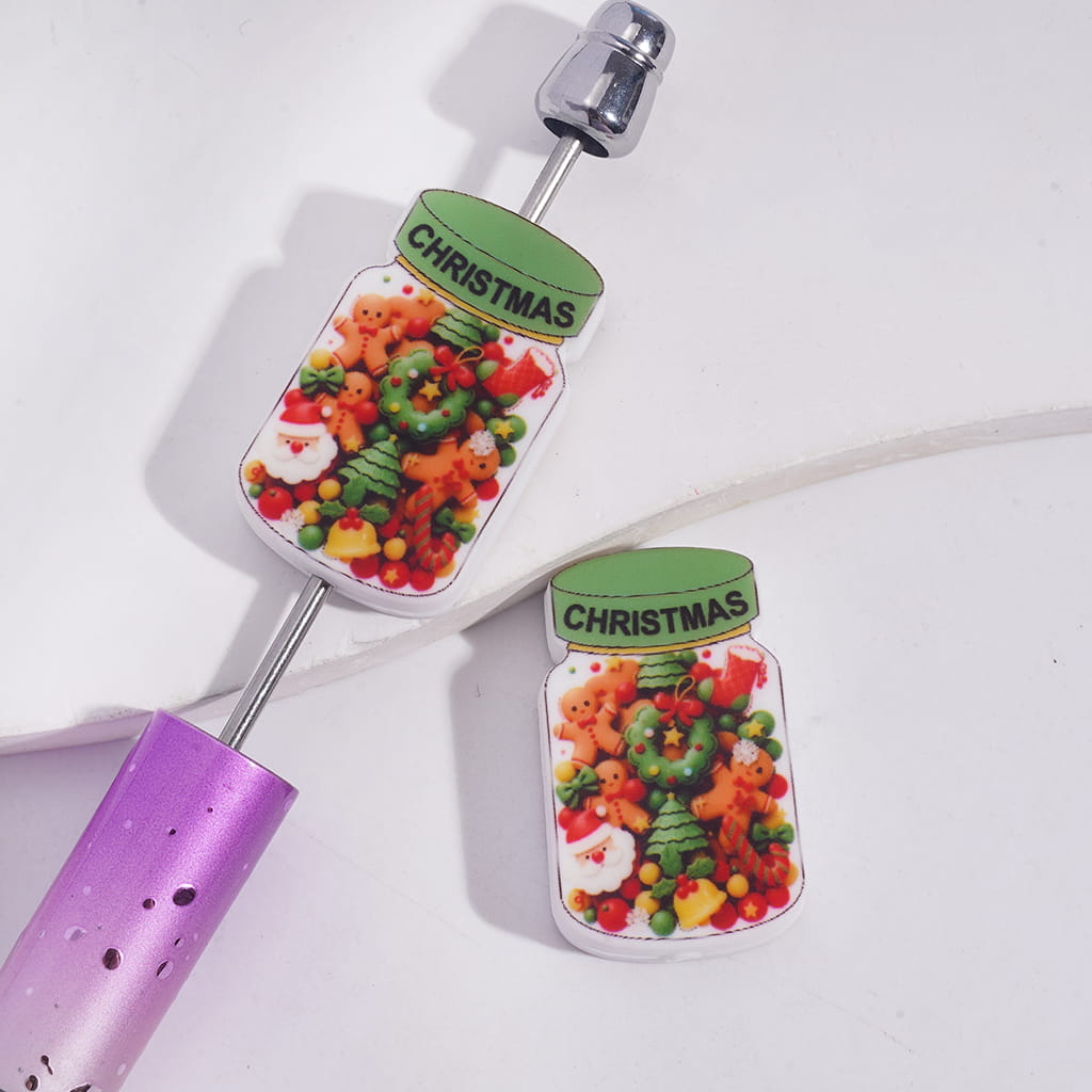 Silicone Focal Beads Christmas Jar with Santa Claus Tree Bell Bear Gingerbread Stocking Wreath Candy Cane Inside