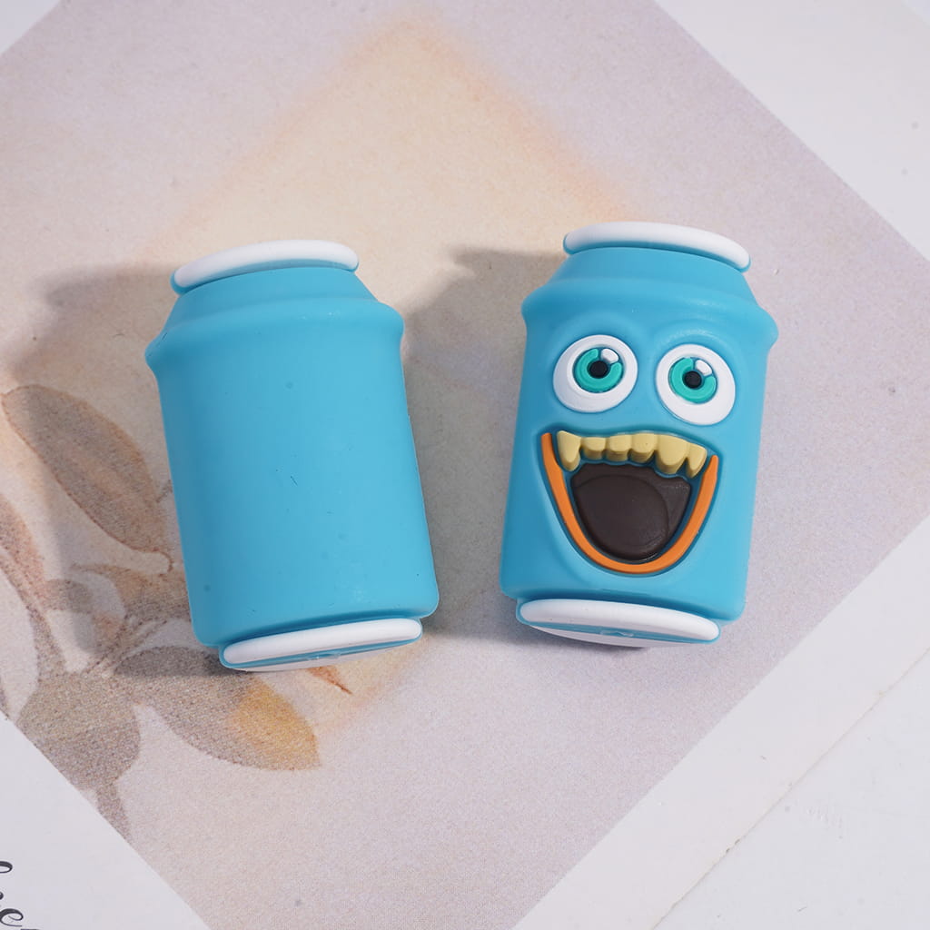 Silicone Focal Beads 3D Teal Soda Drink Cans with Funny Expression