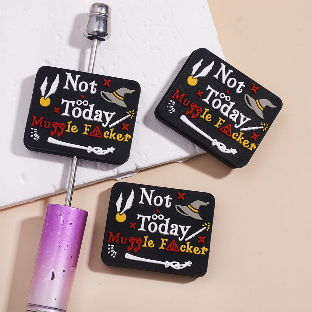 Silicone Focal Beads with Text "Not Today Muggle Humor" and Wizard Hat Magic Wand Gold Flying Snitch