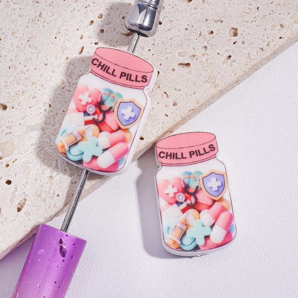 Silicone Focal Beads Jar Bottle with Chill Pills Medicine Stethoscope Injection Syringe