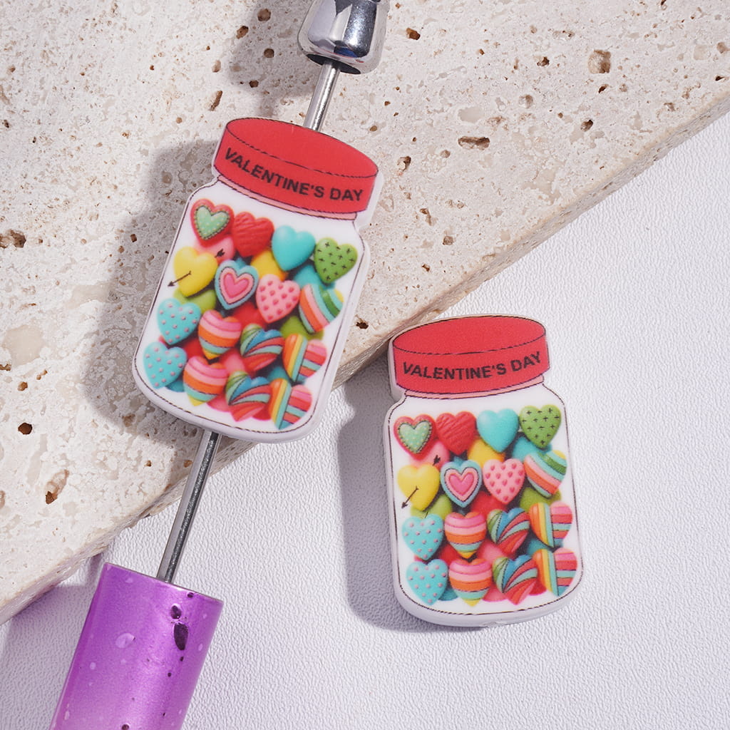 Silicone Focal Beads Candy Bottle with Heart Soft Sweets in Valentine's Day