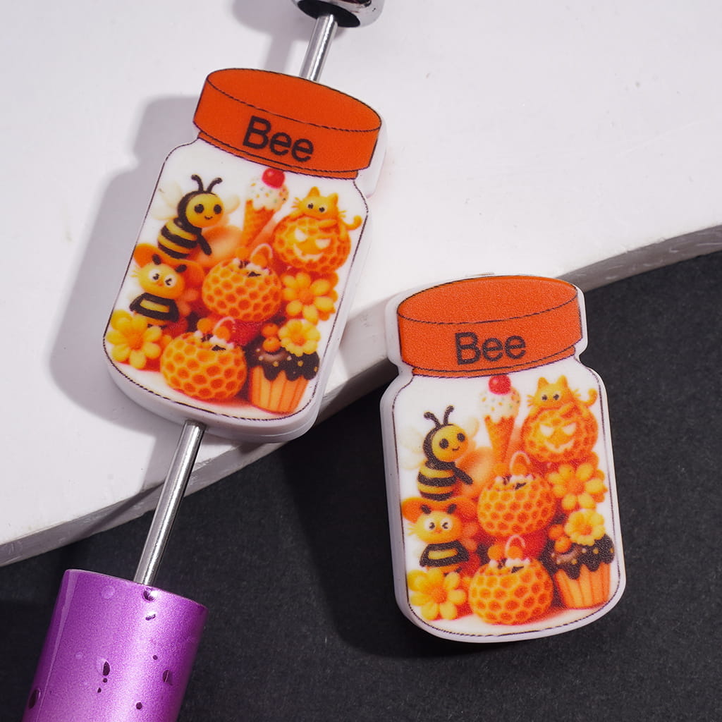 Silicone Focal Beads Honey Jar with Bee Flowers Dessert Ice-Cream