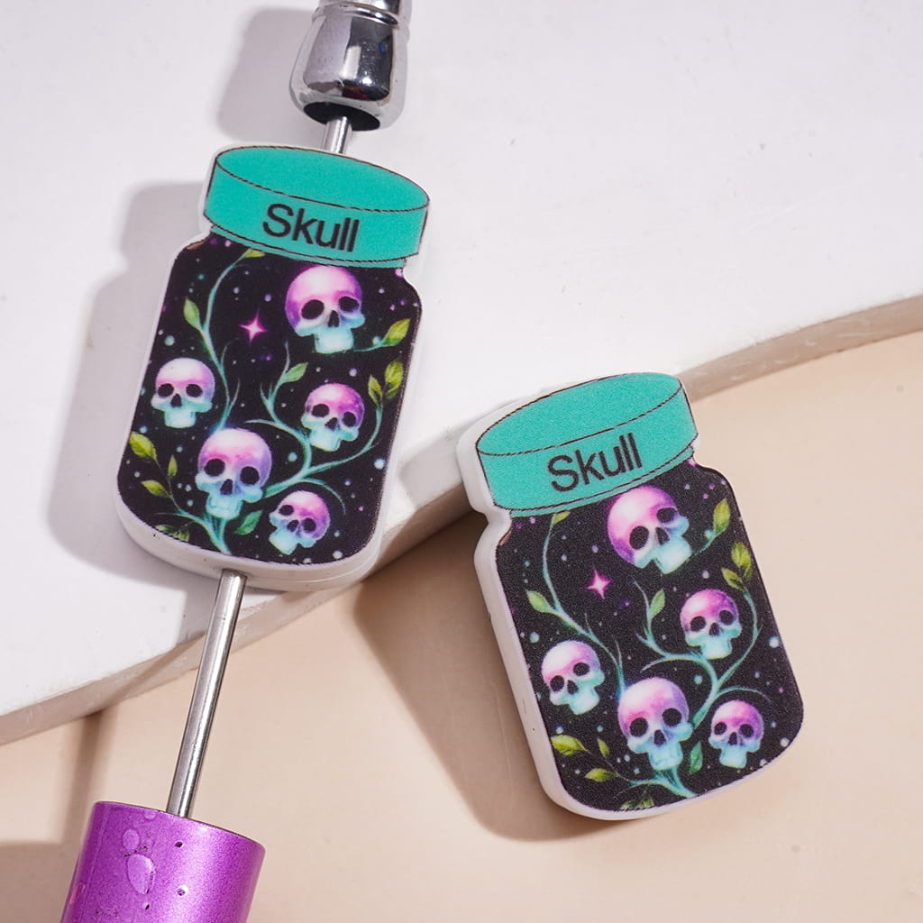 Silicone Focal Beads Skull Tree Jar in Dreamy Black Purple