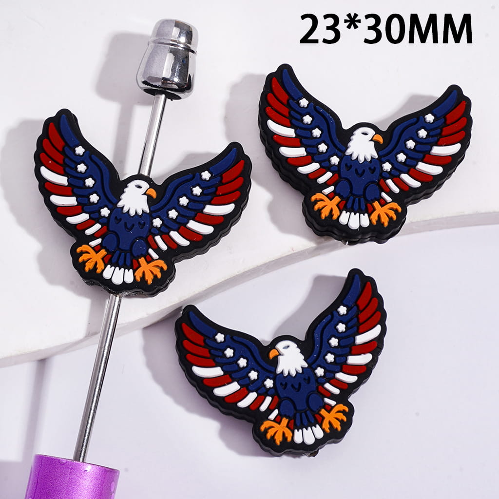 Silicone Focal Beads Bald Eagle with American Flag