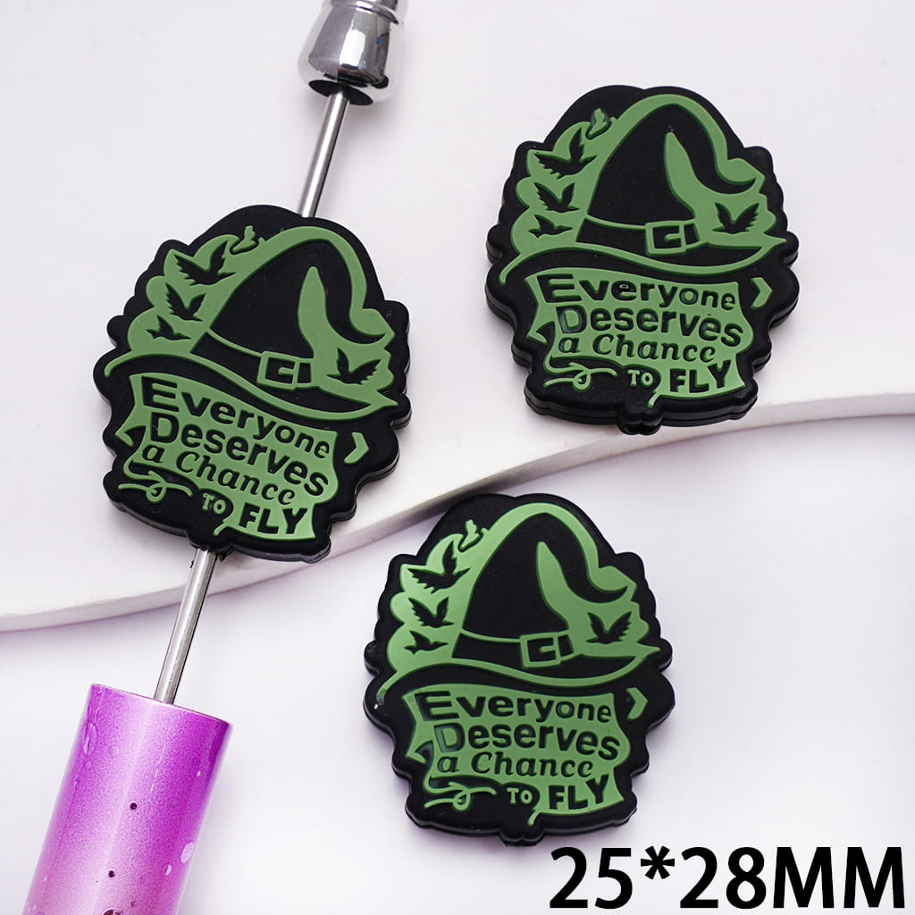 Silicone Focal Beads with Text "Everyone Deserves a Chance To Fly" and Birds Around Witch Hat