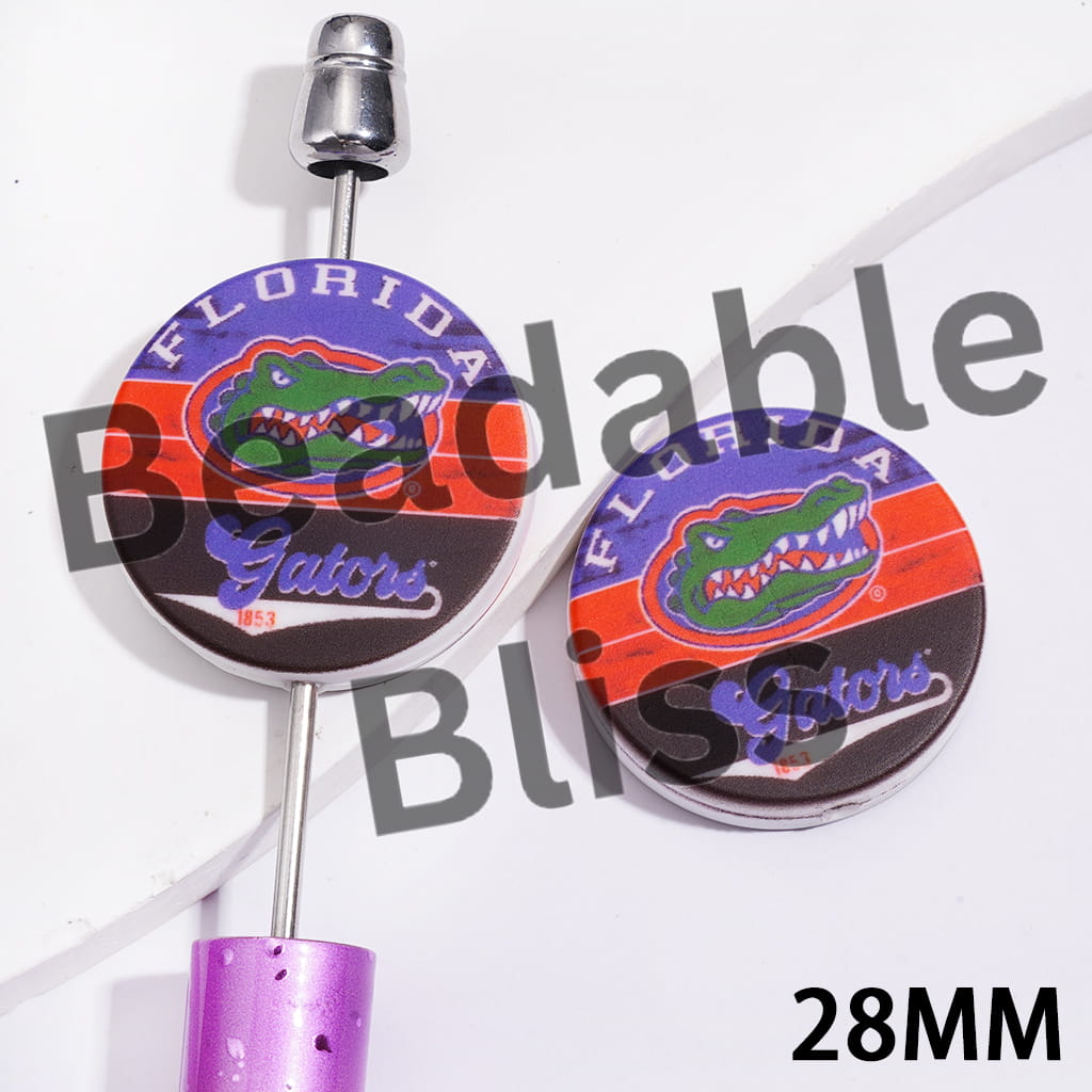 Silicone Focal Beads with USA Florida University Football Team Alligator, Flat Round Shape