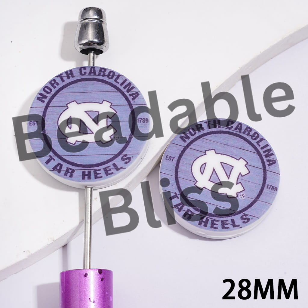 Silicone Focal Beads with USA North Carolina University Basketball Team Tar, Flat Round Shape