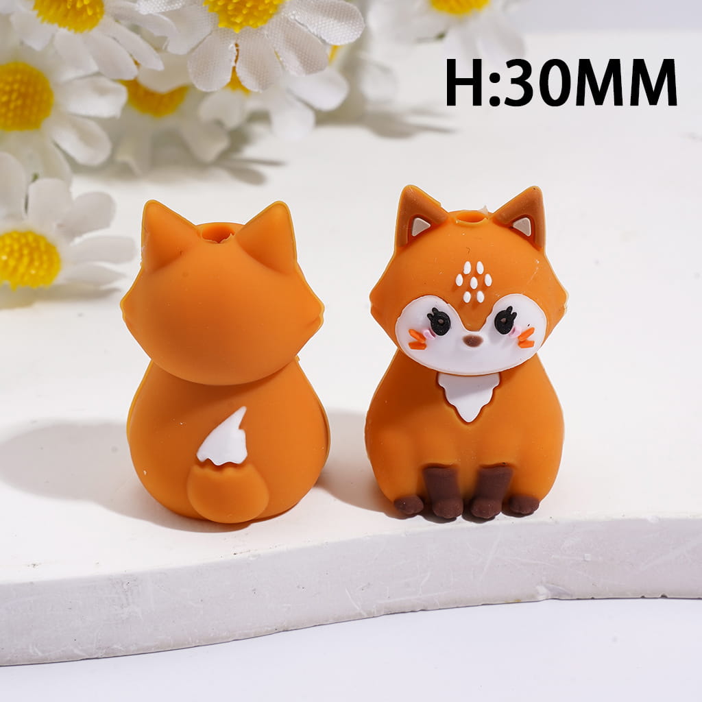 Silicone Focal Beads 3D Plump Fox in Sitting Position