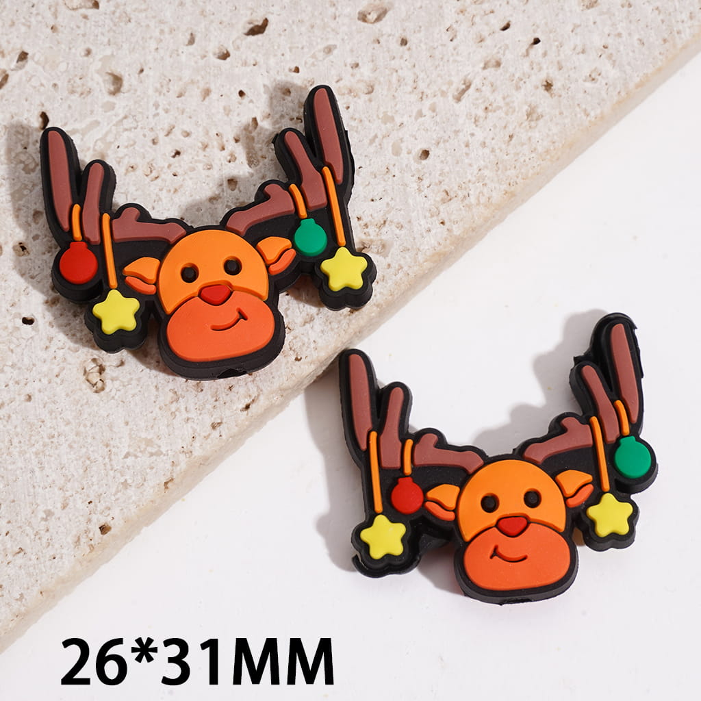 Silicone Focal Beads w Christmas Reindeer Antlers, Hanging Star & Ornament Charms, 26*31MM
